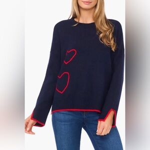 CeCe Navy Sweater with Red Heart Details